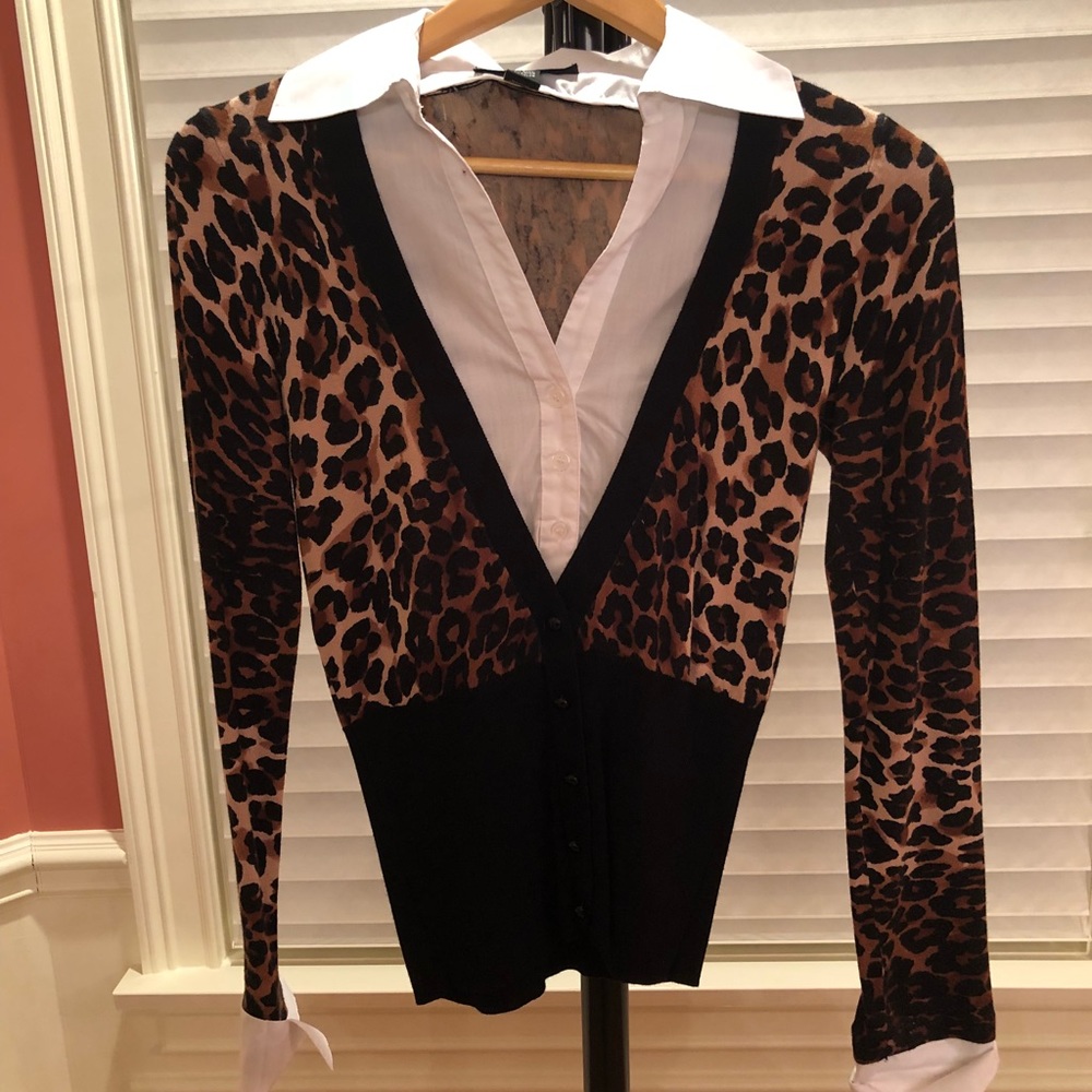 Leopard shirt sweater top.